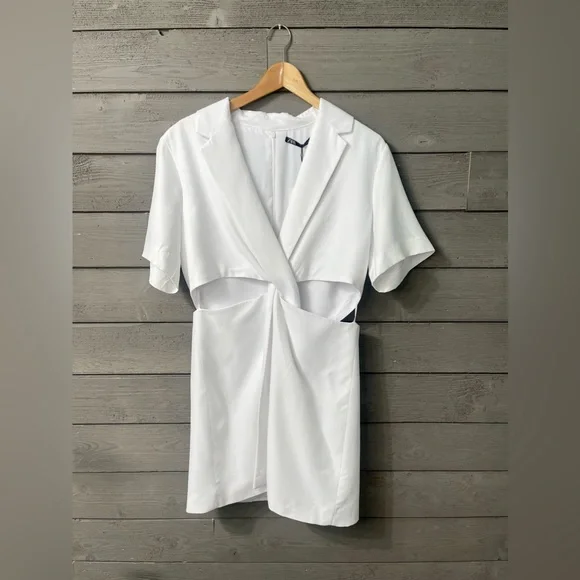 NWT Zara White Cut Out Mini Dress Sz L Summer Cocktail Party Event Trend Style - Picture 13 of 16